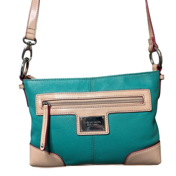 Tignanello Handbags - Tignanello Leather Crossbody Teal Tan Colorblock 10x7 Multi Pocket